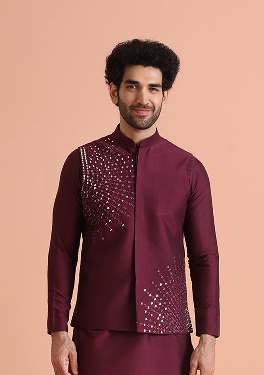 Men’s Sea Green Mirror Work Nehru Jacket – Festive Elegance main image 1