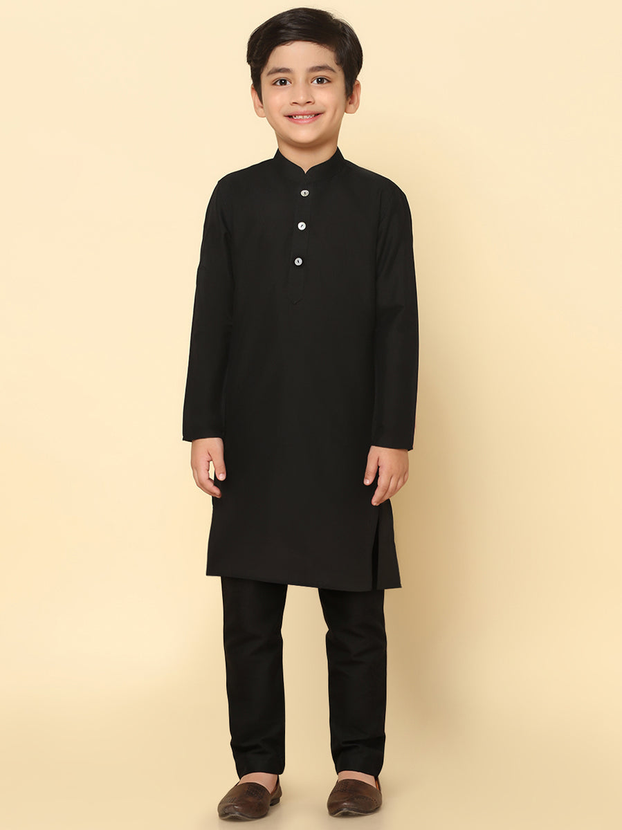Boy's Black Solid Kurta Churidar Set – Kisah