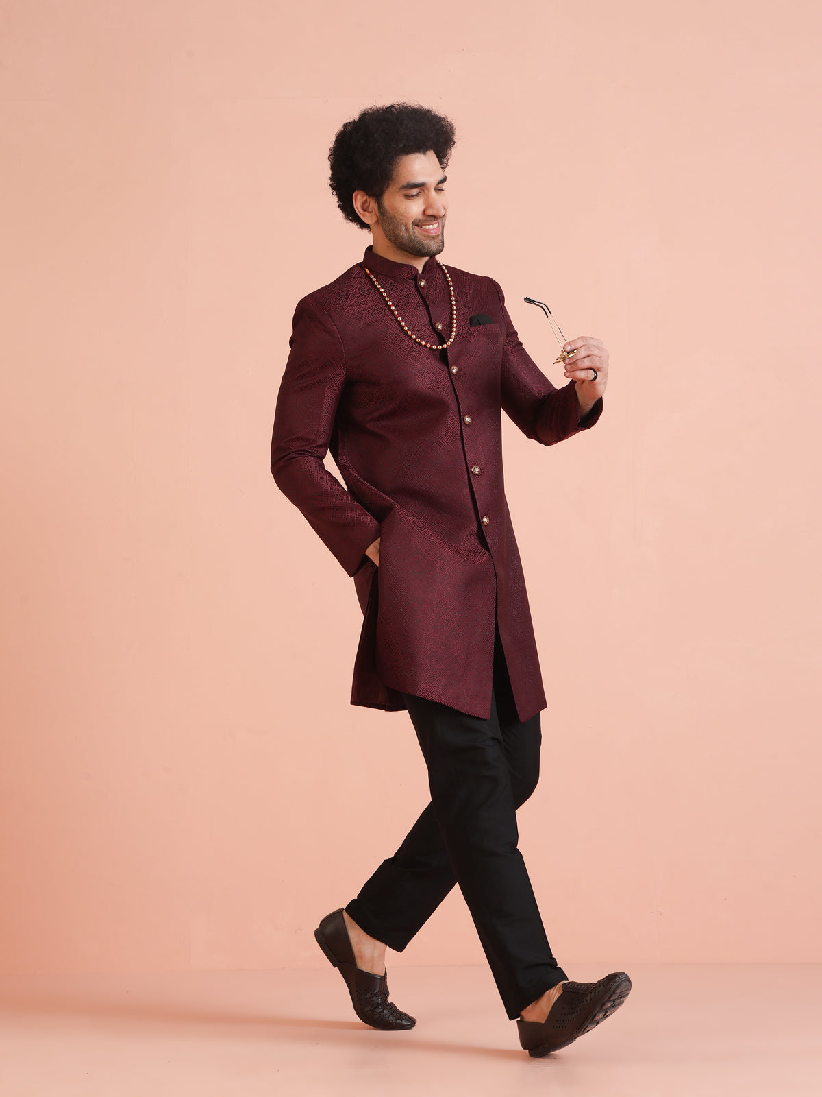 Maroon Designer Indo Western Dresses For Mens Men Maroon Textured