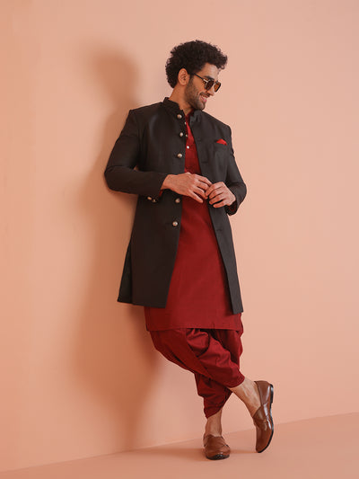 Men Black Solid Kurta Indowestern Dhoti Set