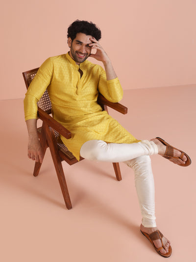 Mustard Yellow Silk Blend Kurta Churidar Set