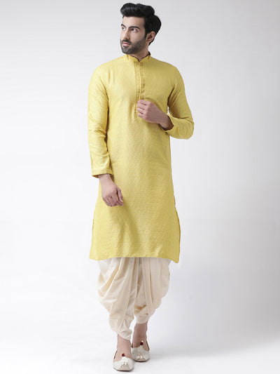 Yellow Silk Blend Kurta Dhoti Set