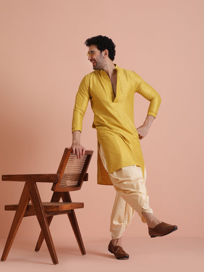 Yellow Silk Blend Kurta Dhoti Set