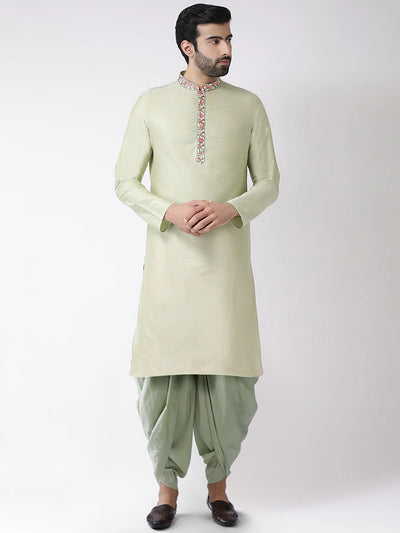 Light Green Embroidered Collar Kurta with Dhoti