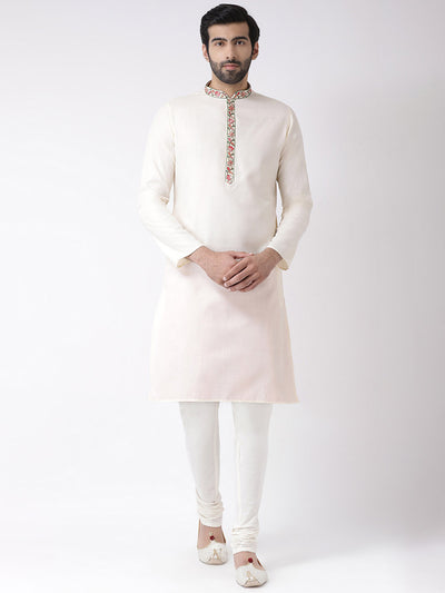 Men's Off White Kurta Churidar Set