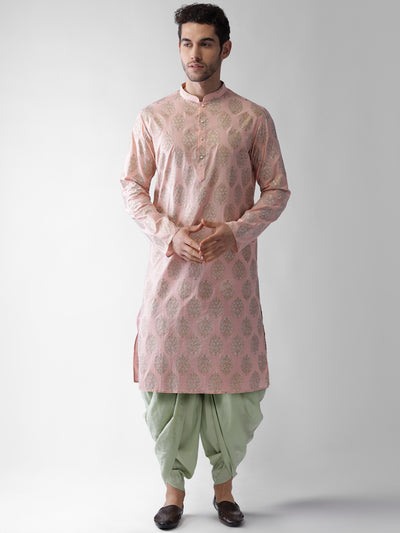 Pink Silk Blend Embroidered Kurta Mint Dhoti