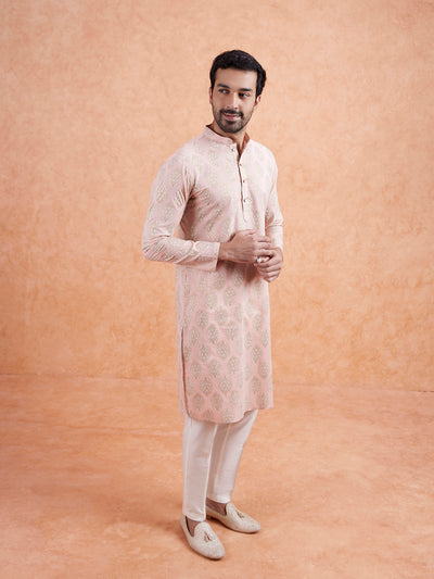 Pink Silk Blend Printed Kurta Trouser
