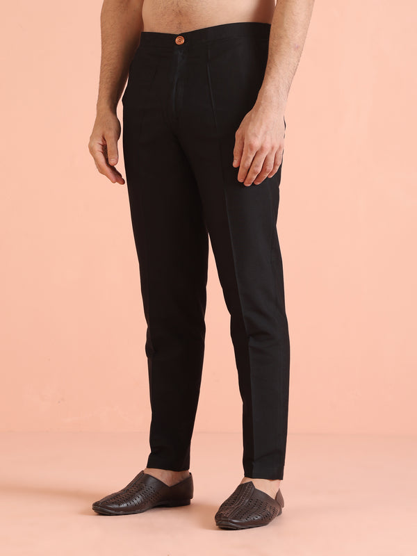 Black Printed Cotton Silk Kurta Trouser Set