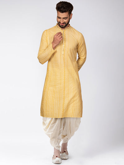 Yellow Jacquard Kurta Dhoti Set
