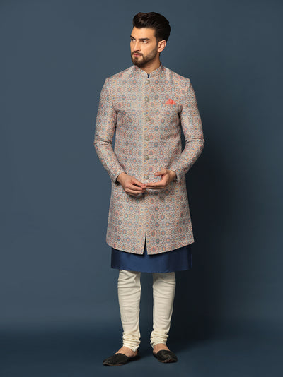 Grey Printed Indo-Western Jacket Set
