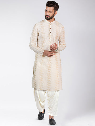 Cream Silk Blend Geometric Kurta Patiyala