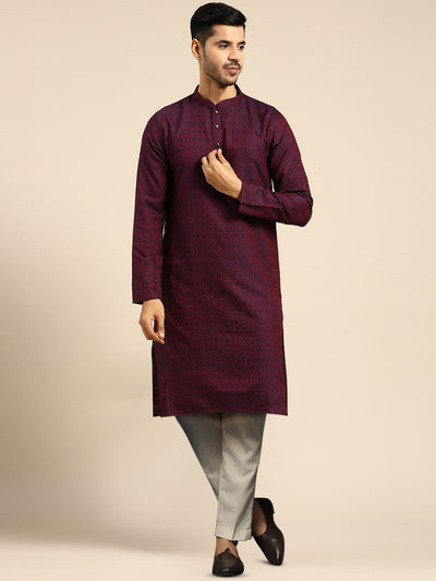 Maroon Cotton Silk Printed Kurta with Trouser