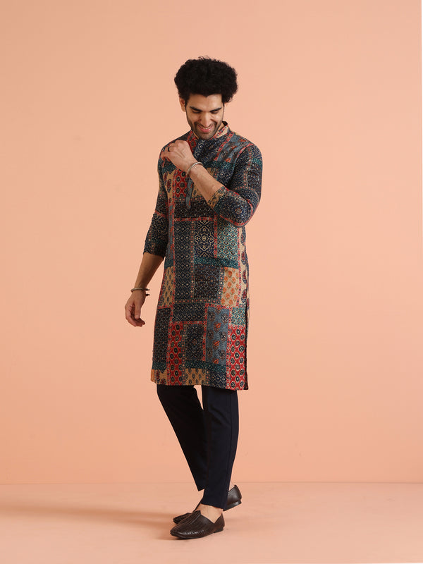 Multi Cotton Printed Kurta Trouser Set