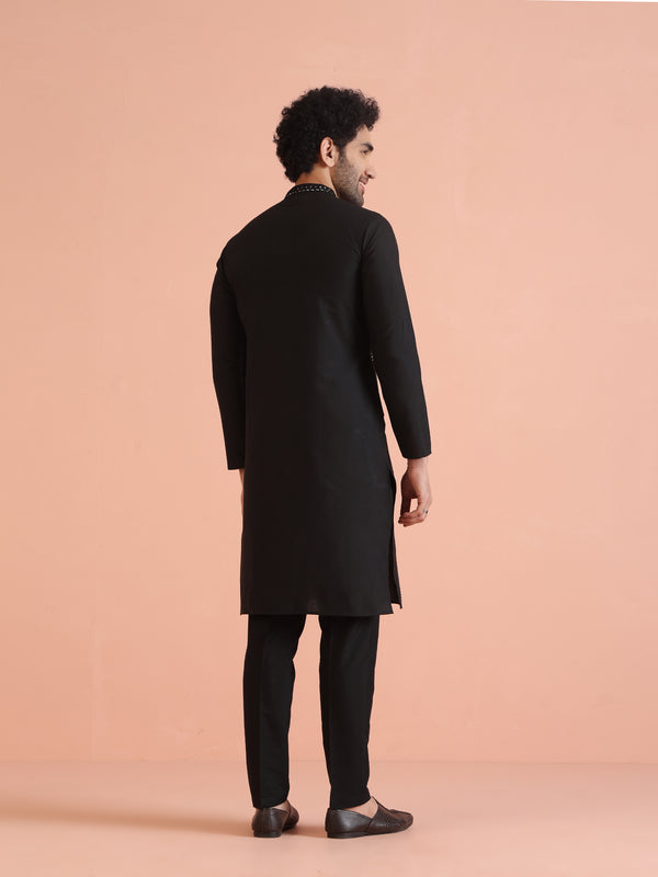 Black Cotton Mirror Work Kurta Trouser Set
