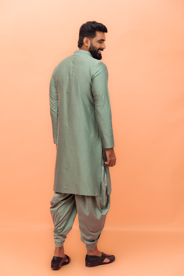 Sage Green Mirror Work Kurta with Dhoti