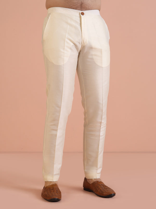 Beige Silk Blend Mirror Work Kurta Trouser