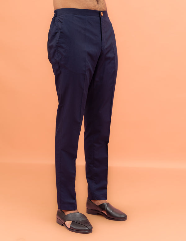 Men Navy Blue Multi-Color Paisley Printed Kurta Trouser Set