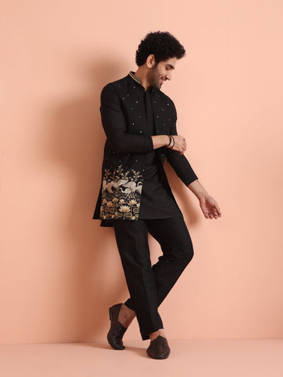 Black Embroidered Jacket Kurta Trouser Set