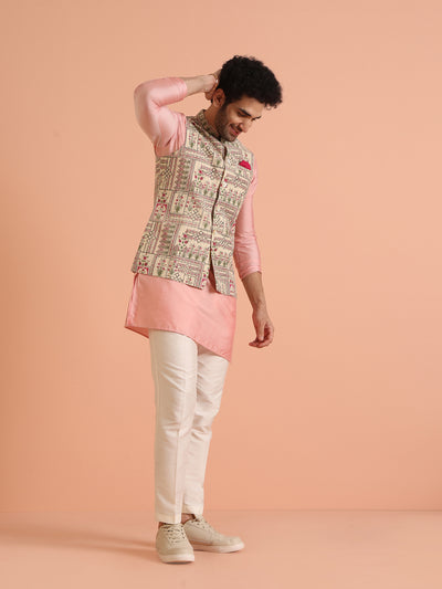 Multi Cotton Floral Printed Jacket Kurta Trouser