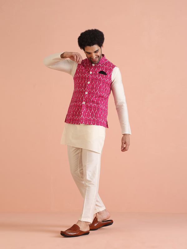 Pink Printed Jacket Kurta Trouser Set