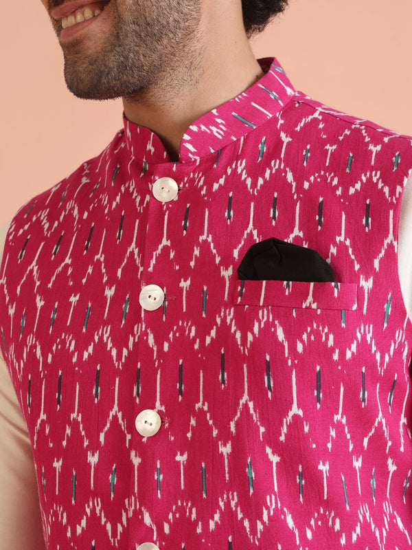 Pink Printed Jacket Kurta Trouser Set