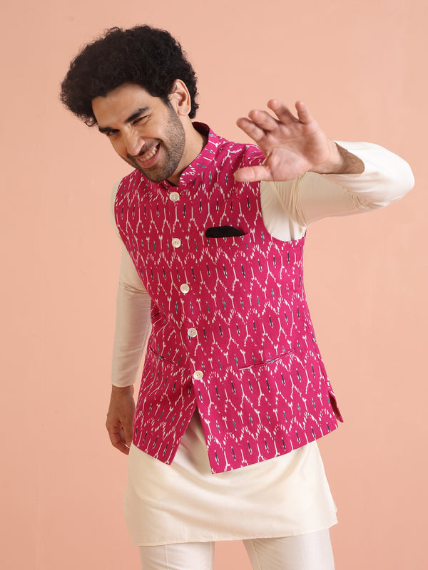 Pink Printed Jacket Kurta Trouser Set