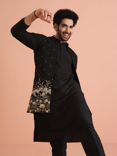 Black Embroidered Jacket Kurta Trouser Set