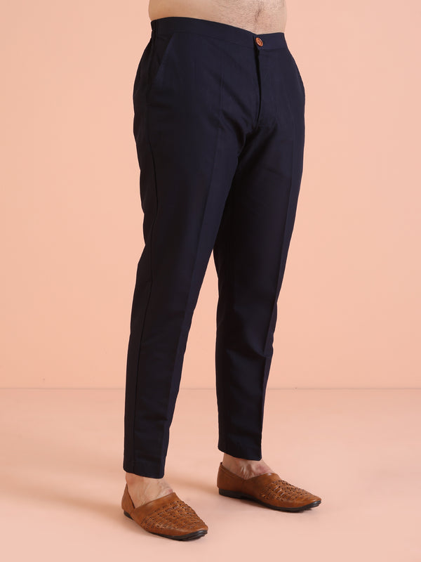 Navy Blue Silk Blend Embroidered Kurta Trouser