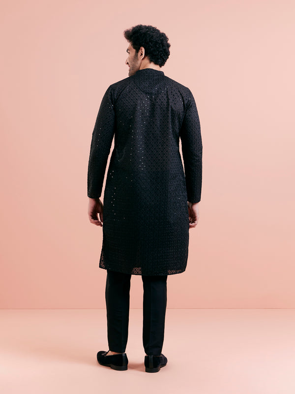 Black Silk Blend Mirror Work Kurta