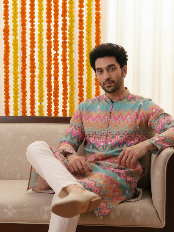 Multicolor Zigzag Kurta Trouser Set