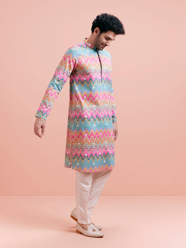 Multicolor Zigzag Kurta Trouser Set