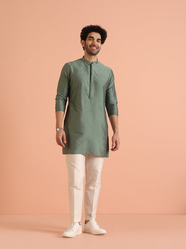 Green Silk Blend Printed Jacket Kurta Trouser Set