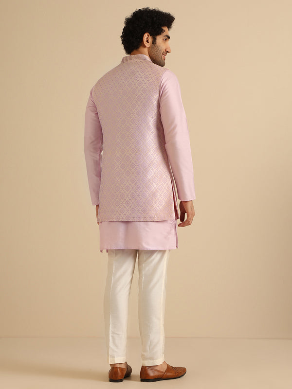 Lilac Silk Blend Textured Jacket Kurta Trouser Set