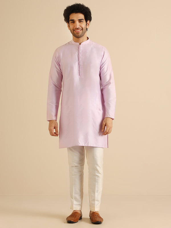 Lilac Silk Blend Textured Jacket Kurta Trouser Set