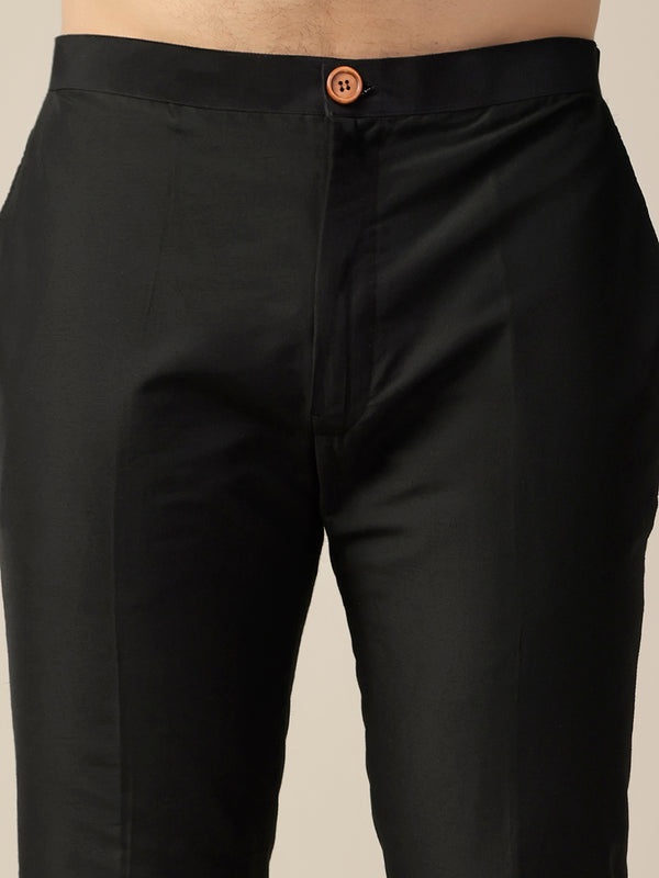 Black Cotton Silk Kurta Trouser Set â€“ Pintuck Detail â€“ Solid Ethnic Outfit â€“ Festive Wear