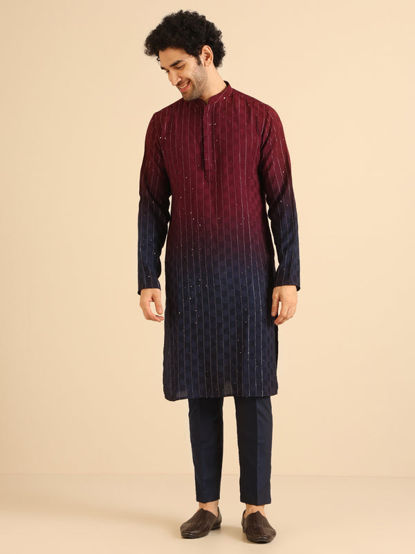 Men Magenta Kurta Trouser Set