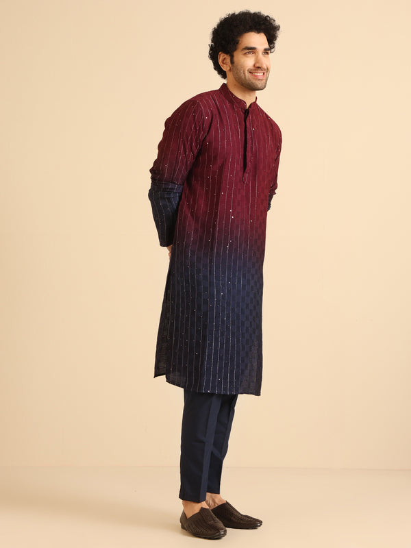 Men Magenta Kurta Trouser Set