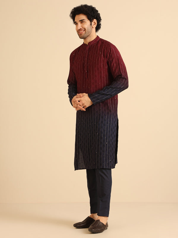 Men Magenta Kurta Trouser Set