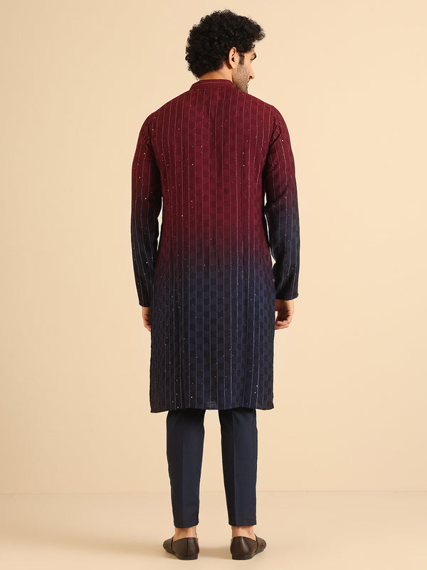 Men Magenta Kurta Trouser Set