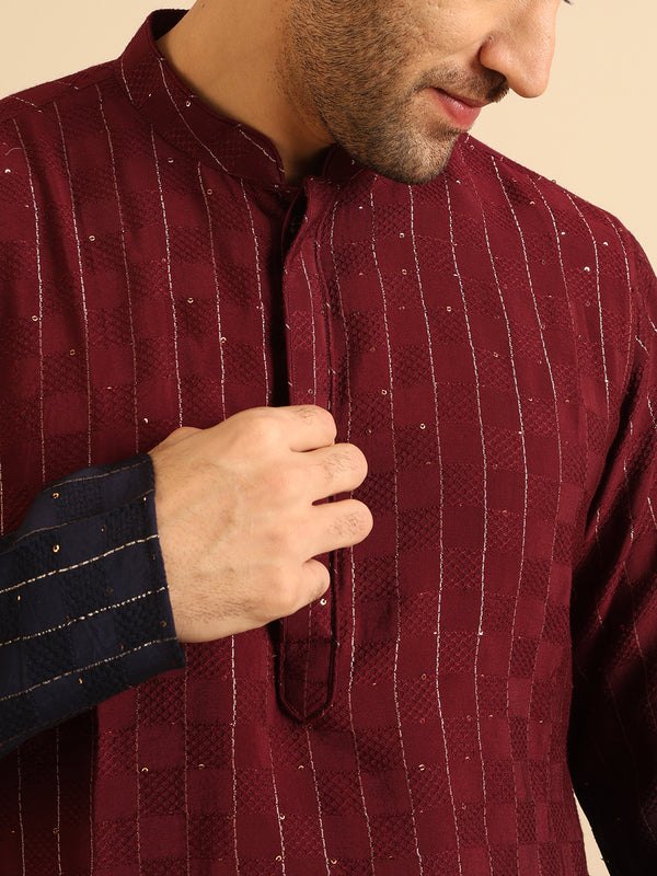 Men Magenta Kurta Trouser Set