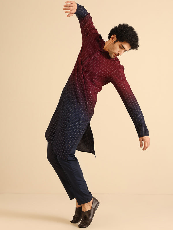 Men Magenta Kurta Trouser Set