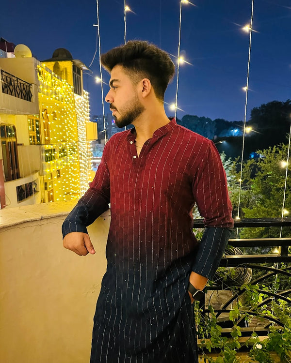 Men Magenta Kurta Trouser Set