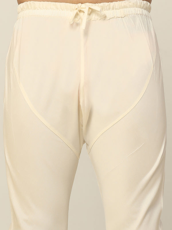 Beige Silk Blend Kurta Set with Intricate Jacquard Woven Pattern and Cream Churidar â€“ Festive & Wedding Ensemble