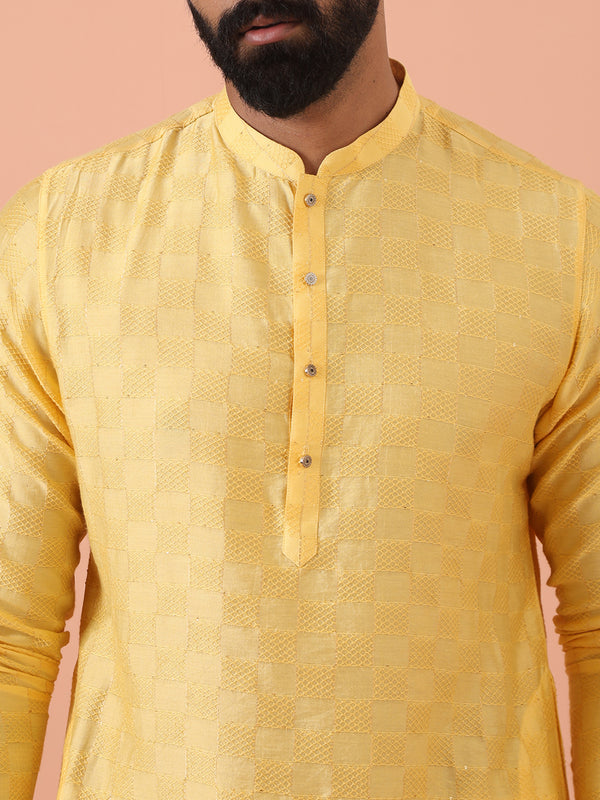 Yellow Jacquard Kurta with White Patiala