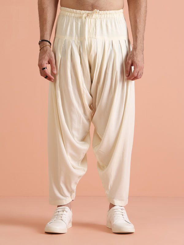 Yellow Jacquard Kurta with White Patiala