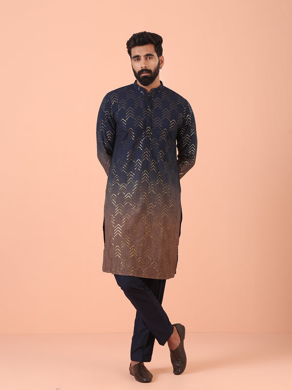 Navy Ombre Metallic Kurta Trouser Set