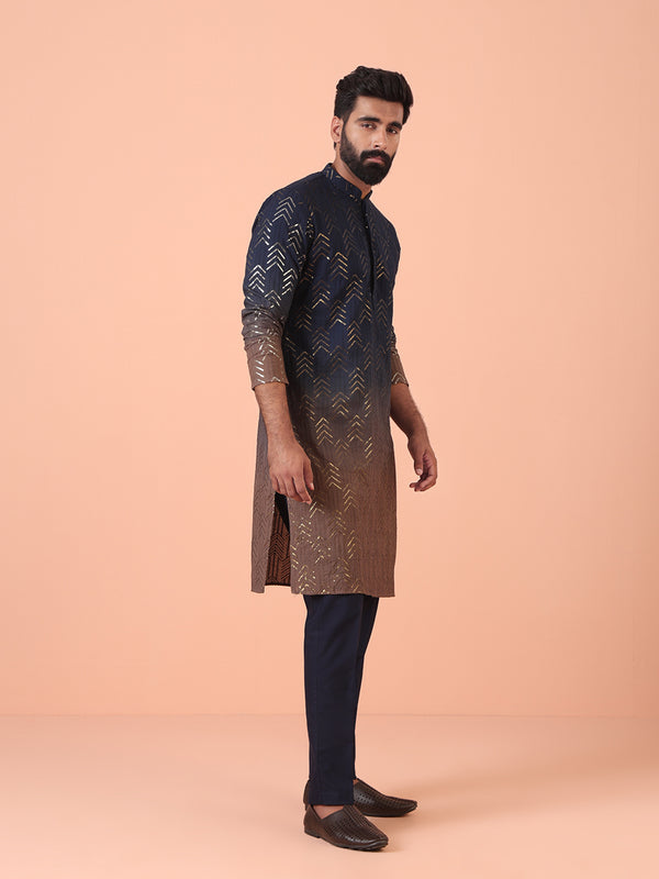 Navy Ombre Metallic Kurta Trouser Set