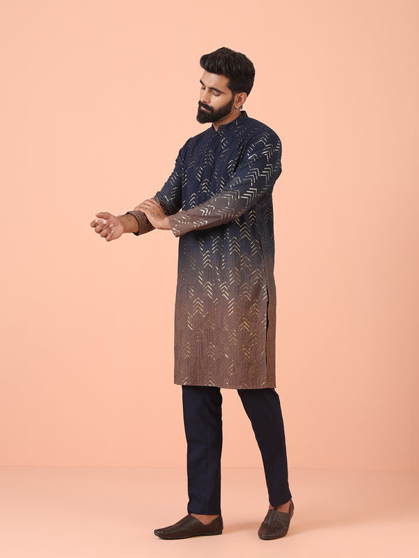 Navy Ombre Metallic Kurta Trouser Set