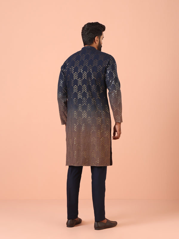 Navy Ombre Metallic Kurta Trouser Set
