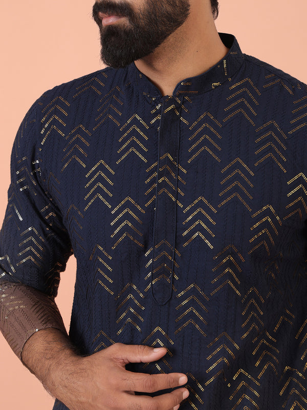 Navy Ombre Metallic Kurta Trouser Set